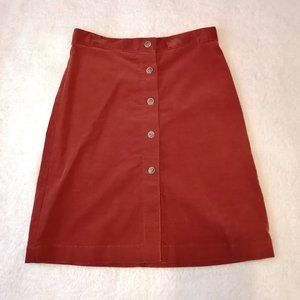 Burnt orange corduroy button-up skirt